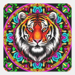 Tijgerportret met Mandala-ontwerp Vierkante Sticker