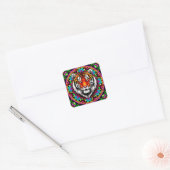 Tijgerportret met Mandala-ontwerp Vierkante Sticker (Envelop)