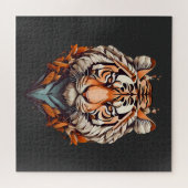 Tijgerportret, minimalistisch design oranje kleur legpuzzel (Horizontaal)
