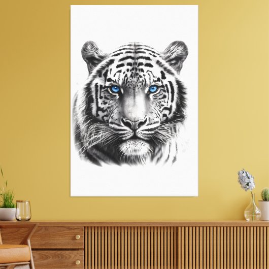 Tijgerpotlood Tekenen met blauwe ogen Canvas Afdruk (Insitu (Woonkamer))