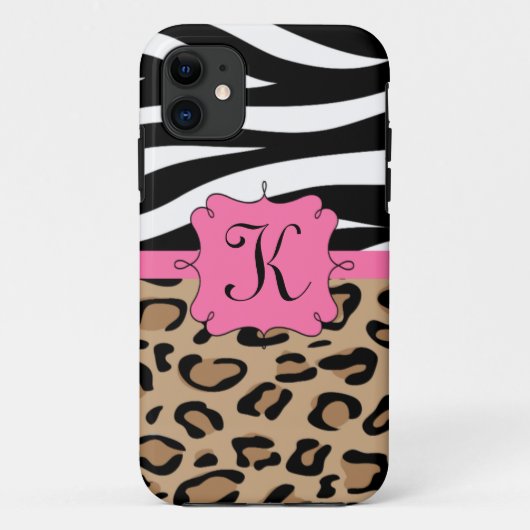 Tijgerprint en Luipaardprint Persoonlijk Monogram Case-Mate iPhone Case (Achterkant)