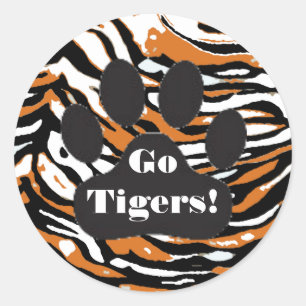 Tijgerprint en Paw-School Spirit Ronde Sticker