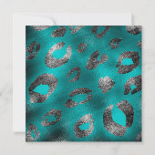 Tijgerprint Feest Uitnodigingen in Teal & Zilver (Achterkant)