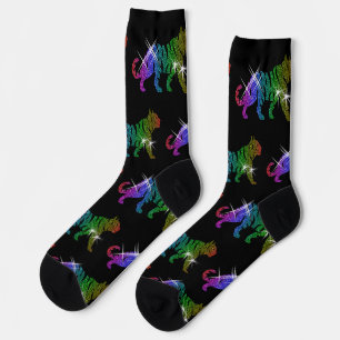 Tijgerprint met glinsterende regenboog glitter sokken