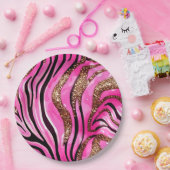 Tijgerprint papieren bekertje met roze glitters, P Bordje (Feest)