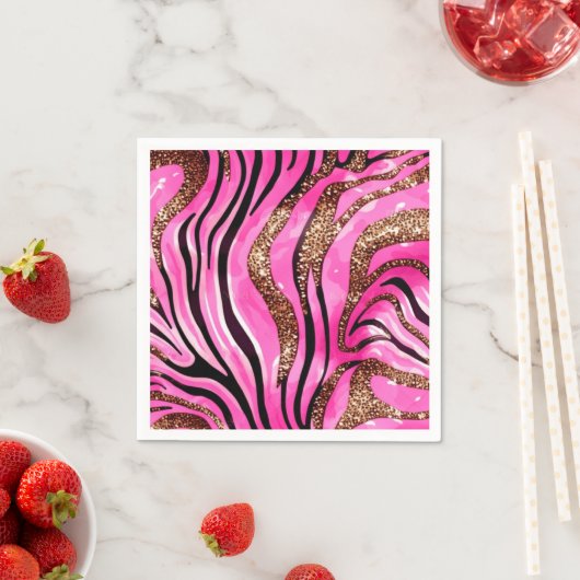 Tijgerprint servetten met glitters, roze (Insitu)