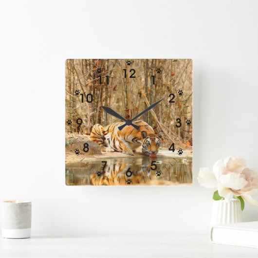 Tijgerreflectie Vierkante Klok (Huis)