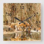 Tijgerreflectie Vierkante Klok (Voorkant)