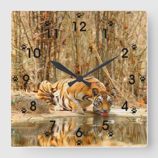 Tijgerreflectie Vierkante Klok (Voorkant)