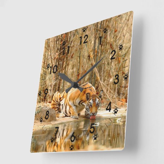 Tijgerreflectie Vierkante Klok (Hoek)