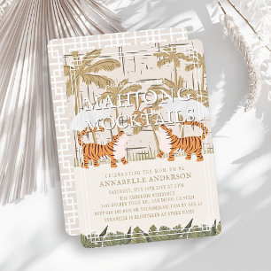 Tijgers Beige Chinoiserie Mahjong Baby Shower Kaart