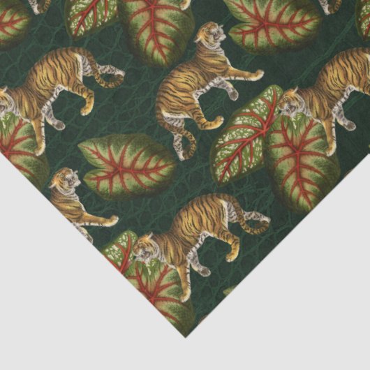 Tijgers en bladeren op groene ontkoppeling tissuepapier (Detail)