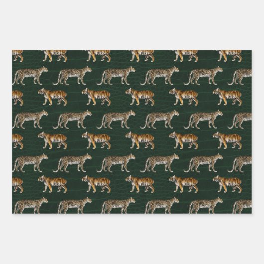 Tijgers en luipaarden op groen inpakpapier vel (Voorkant 3)