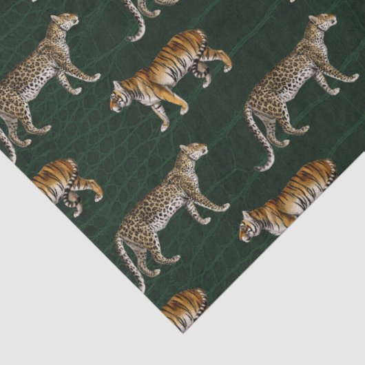 Tijgers en luipaarden op groene ontkoppeling tissuepapier (Detail)