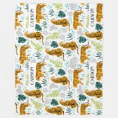 Tijgers en tropische bladeren, naampatroon fleece deken (Voorkant)