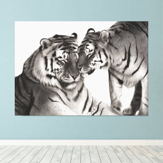 Tijgers - Handgeschilderd Wildlife Portret Canvas Afdruk (Insitu (Houten vloer))