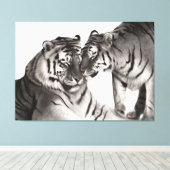 Tijgers - Handgeschilderd Wildlife Portret Canvas Afdruk (Insitu (Houten vloer))