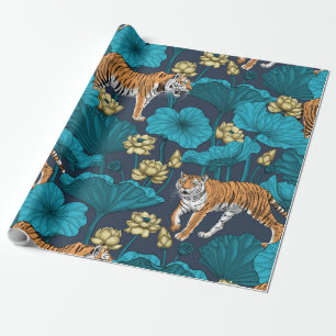Tijgers in de gele lotusvijver cadeaupapier