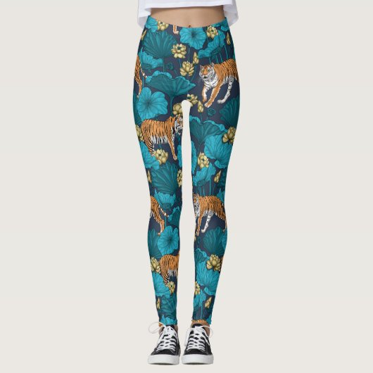 Tijgers in de gele lotusvijver leggings (Voorkant)