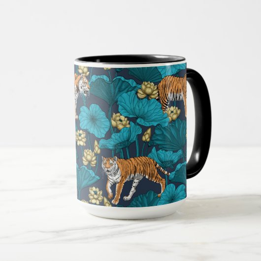 Tijgers in de gele lotusvijver mok (Voorkant rechts)