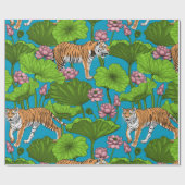Tijgers in de roze lotusvijver cadeaupapier (Vlak)