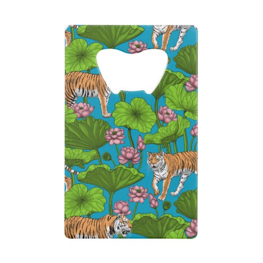 Tijgers in de roze lotusvijver creditkaart flessenopener (Voorkant)