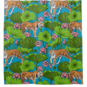 Tijgers in de roze lotusvijver douchegordijn (Voorkant)