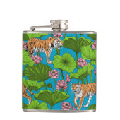 Tijgers in de roze lotusvijver heupfles (Voorkant)