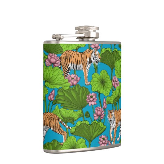 Tijgers in de roze lotusvijver heupfles (Rechts)
