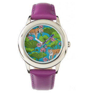 Tijgers in de roze lotusvijver horloge