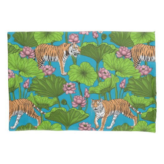 Tijgers in de roze lotusvijver kussensloop (Voorkant-Links)