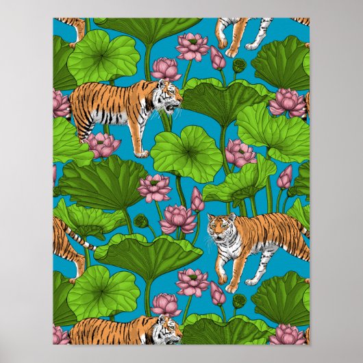 Tijgers in de roze lotusvijver poster (Voorkant)