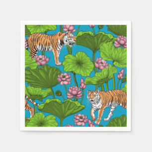 Tijgers in de roze lotusvijver servet
