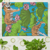 Tijgers in de roze lotusvijver theedoek (Gevouwen)