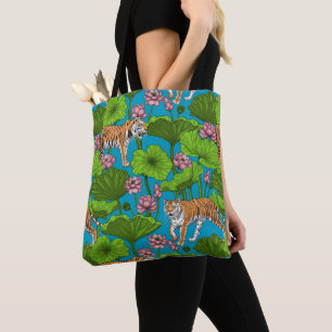 Tijgers in de roze lotusvijver tote bag