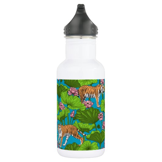 Tijgers in de roze lotusvijver waterfles  (Rechts)