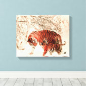 Tijgers in de sneeuw canvas afdruk (Insitu (Houten vloer))