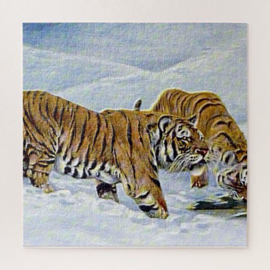 Tijgers in de sneeuw legpuzzel (Verticaal)
