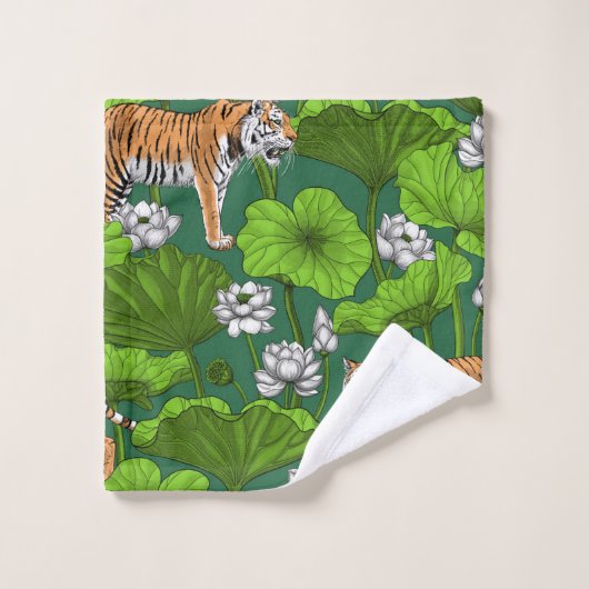 Tijgers in de witte lotusvijver bad handdoek (Wasdoekje)