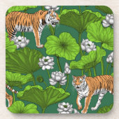 Tijgers in de witte lotusvijver bier onderzetter (Voorkant)