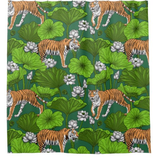 Tijgers in de witte lotusvijver douchegordijn (Voorkant)