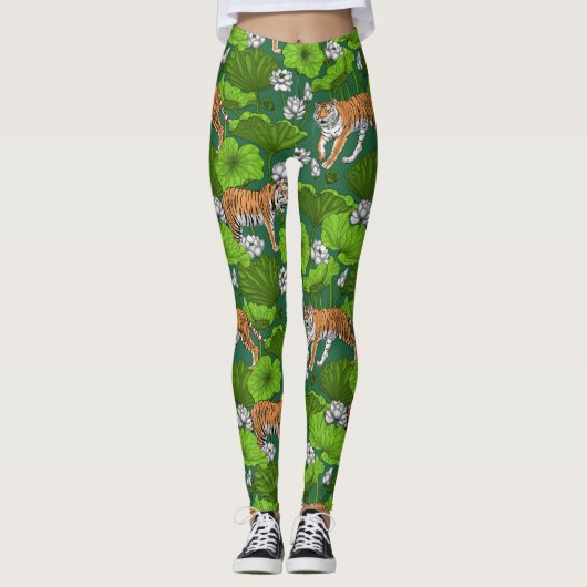 Tijgers in de witte lotusvijver leggings (Voorkant)