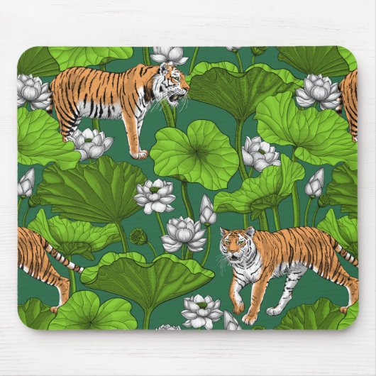 Tijgers in de witte lotusvijver muismat (Voorkant)