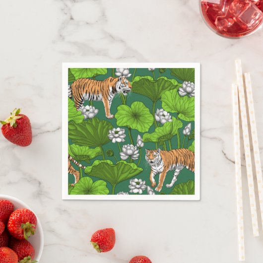 Tijgers in de witte lotusvijver servet (Insitu)