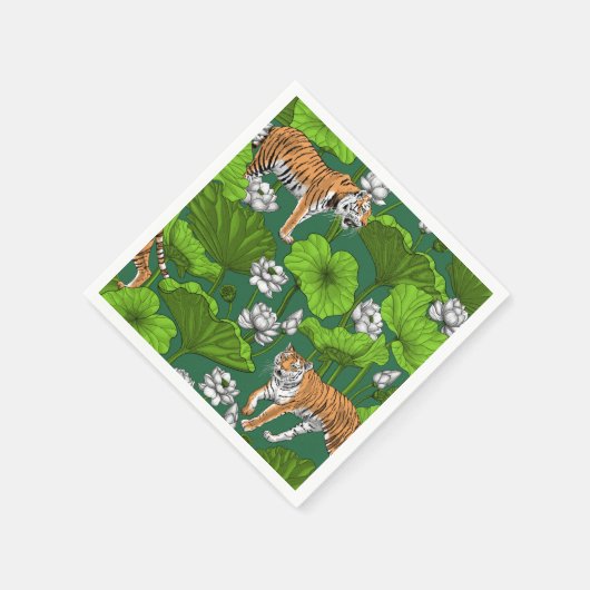 Tijgers in de witte lotusvijver servet (Hoek)