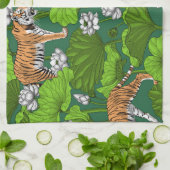 Tijgers in de witte lotusvijver theedoek (Gevouwen)