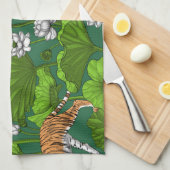 Tijgers in de witte lotusvijver theedoek (Quarter Fold)