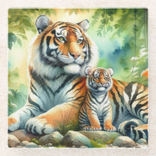 Tijgers in een weelderig Oerwoud Paradise Painting Glazen Onderzetter