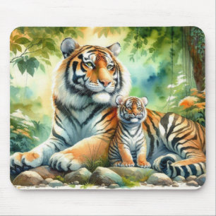 Tijgers in een weelderig Oerwoud Paradise Painting Muismat