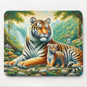 Tijgers in een weelderig Oerwoud Paradise Painting Muismat